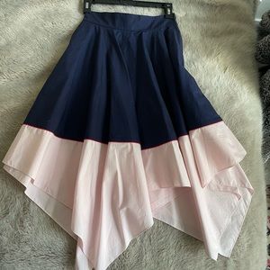COS Asymmetrical navy & pink midi skirt